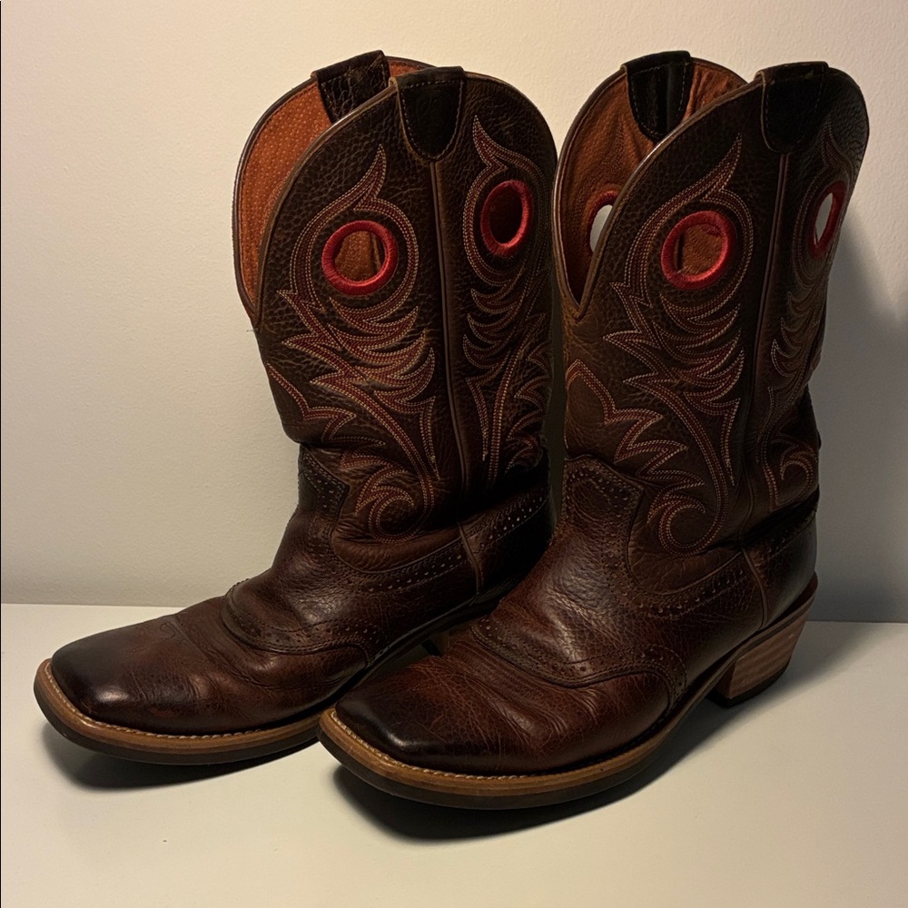 Ariat Dark Brown Western Boots with Red Accents
